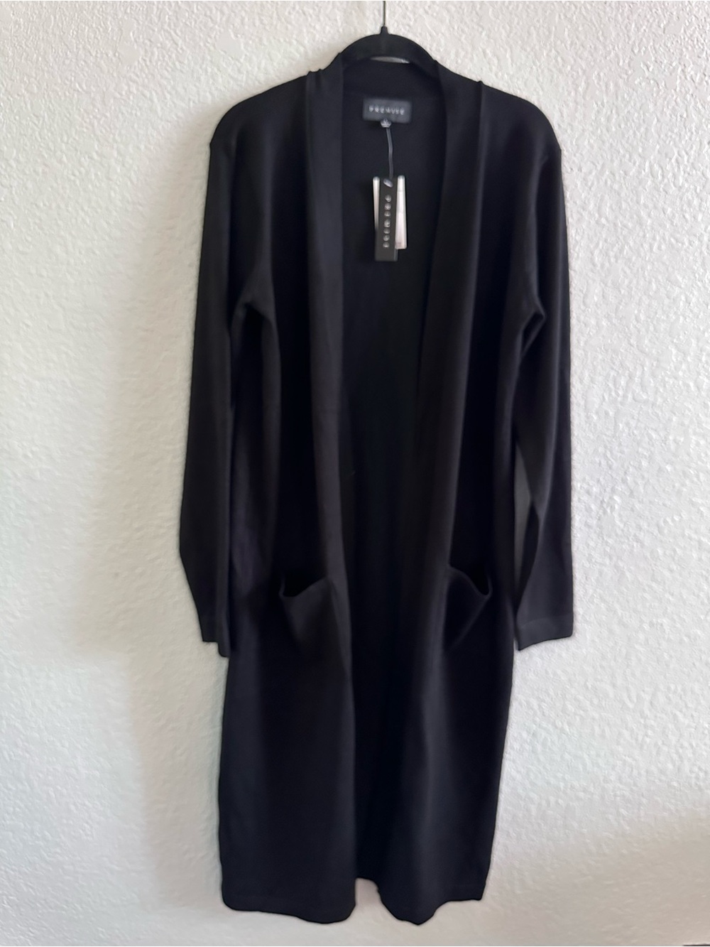 Premise NWT Black Longline Open Front Duster Cardigan Sweater Pockets Size L